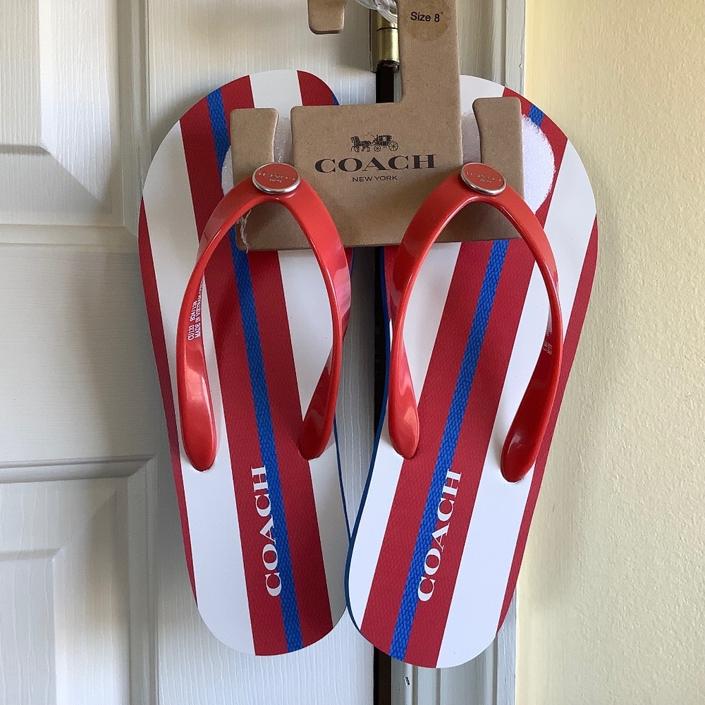 Coach Zayn Flip Flops Red White and Blue Stripes SZ 8